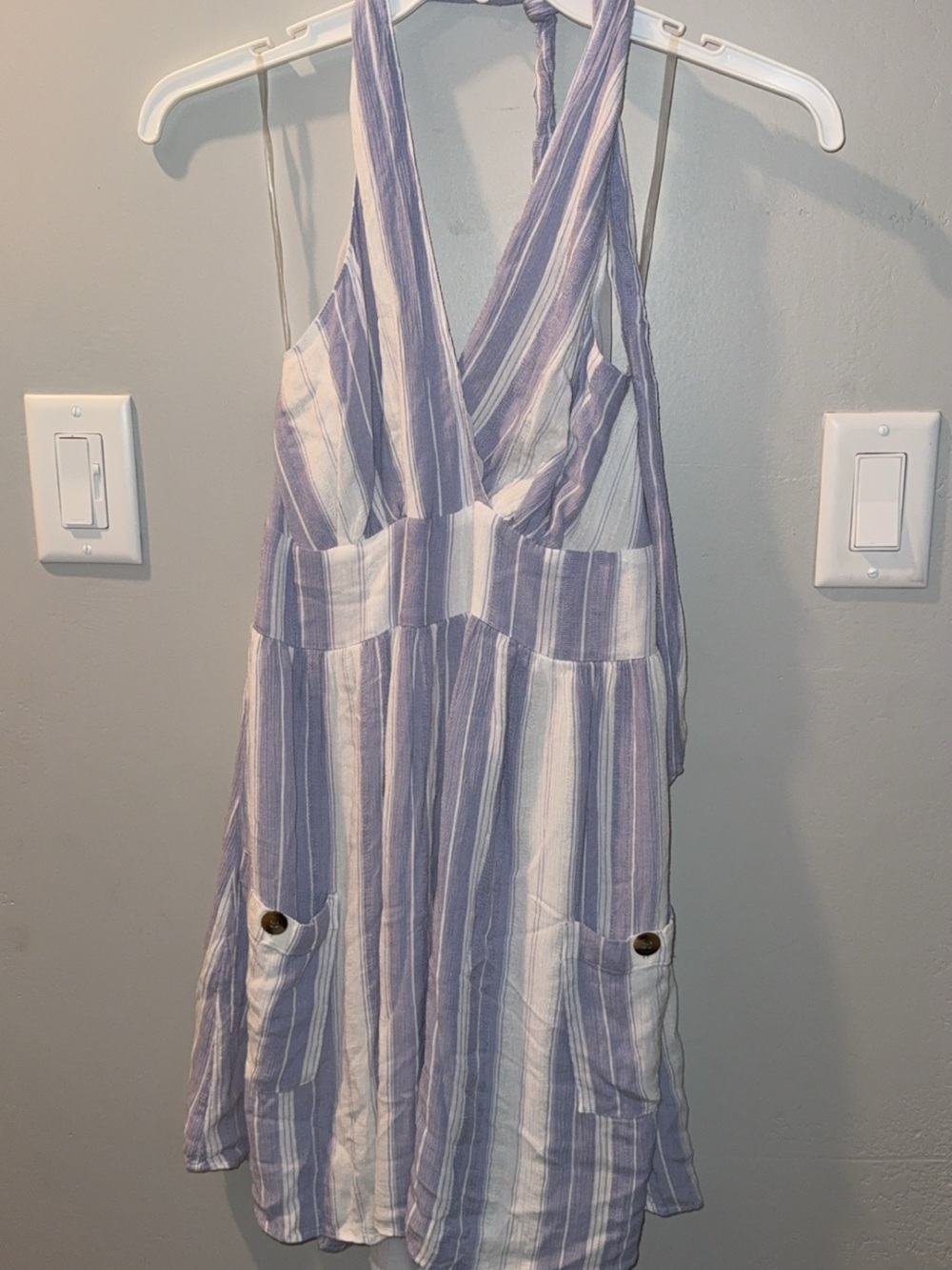 American Eagle Outfitters Lavender and White Striped Halter Dress